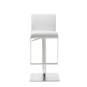 Homeroots.co 370620 Sleek White Faux Leather Adjustable Bar Stool