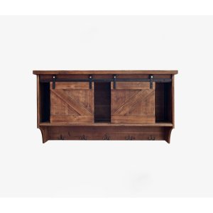 Homeroots.co 370380 Rustic Wooden Shelf With Barn Door Storage And Hoo