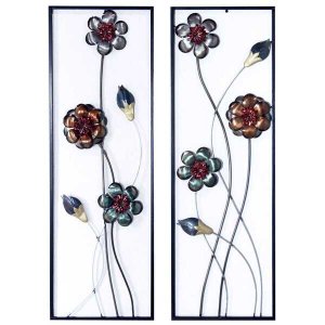 Homeroots.co 319809 Metallic Floral Blooms Vertical Wall Art Set Of 2