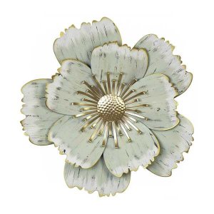 Homeroots.co 376576 Flower Metal Wall Decor With Distressed Brush Fini