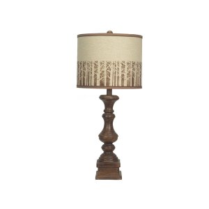 Homeroots.co 380169 Brown Traditional Table Lamp With Birch Trees Sten