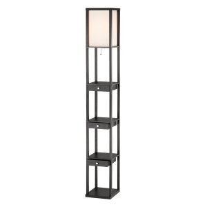 Homeroots.co 372583 Three Drawer And Shelf Floor Lamp With Black Wood 