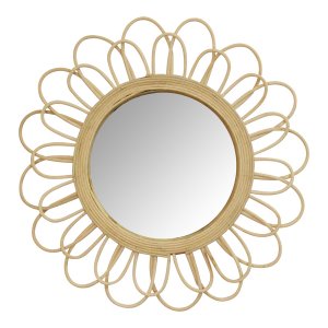 Homeroots.co 373279 Rattan Flower Petal Design Round Wall Mirror