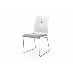 Homeroots.co 370647 White And Grey Faux Leather Metal Dining Chair