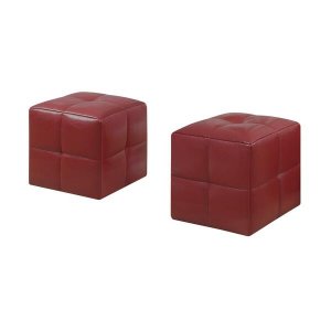 Homeroots.co 355780 24 X 24 X 24 Red  Leather Look  Ottoman 2pieces Se