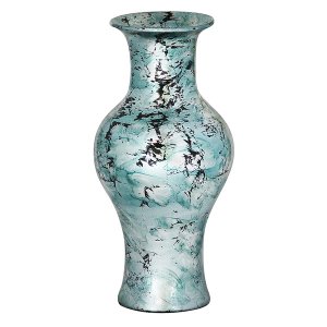 Homeroots.co 294542 Lila Aqua And Black Foil And Lacquer Ceramic Vase