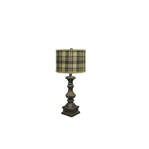 Homeroots.co 380167 Distressed Brown Table Lamp With Plaid Print Shade