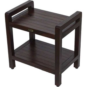 Homeroots.co 376663 Rectangular Teak Shower Bench With Handles In Brow