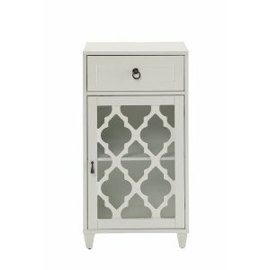 Homeroots.co 286452 Fret Work Design Glass Door White Cabinet