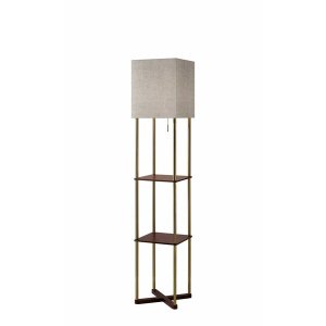 Homeroots.co 372531 Floor Lamp With Antique Brass Poles And Walnut Woo