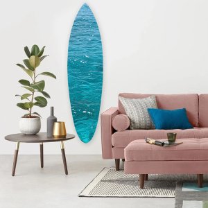 Homeroots.co 370404 18 X 1 X 76 Wood, Blue, Ocean Surfboard Wall Art