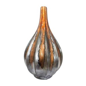 Homeroots.co 354476 Kya Copper Pewter Foil And Lacquer Teardrop Vase