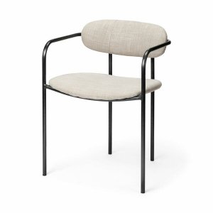 Homeroots.co 380428 Beige Fabric Seat With Gun Metal Grey Iron Frame D