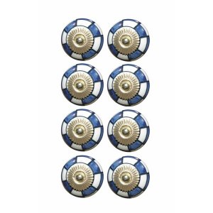 Homeroots.co 321650 Charming Blue And Gold Set Of 8 Knobs