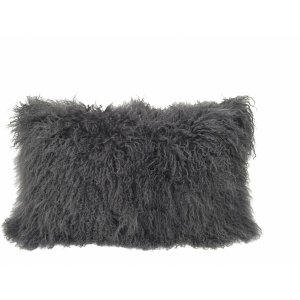 Homeroots.co 334364 17 Charcoal Tibetan Lamb Fur Pillow With Microsued