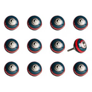 Homeroots.co 358127 1.5 X 1.5 X 1.5 Ceramicmetal Navy  Red 12 Pack Kno