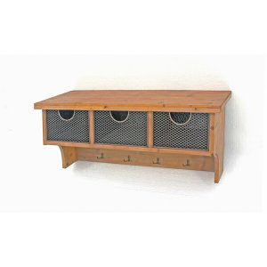 Homeroots.co 274502 Brown Rustic Wooden Wall Shelf With 3 Drawers And 