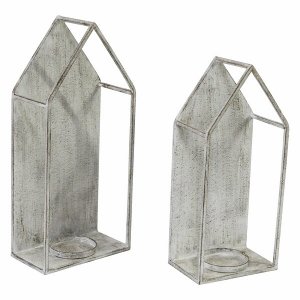 Homeroots.co 373234 S2 Farmhouse Style Distressed Metal Candleholders