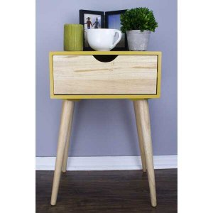 Homeroots.co 319747 16 X 12 X 24 Yellow Mdf  Wood End Table With  Draw