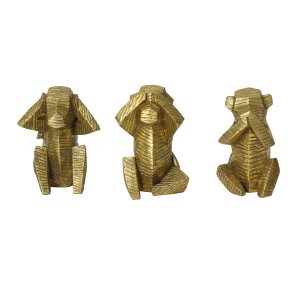 Homeroots.co 373450 S3 Gold Distressed Wise Monkey Sculptures