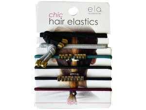 Bulk HL382 6 Pack Embellished Hair Elastics