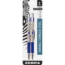 Zebra ZEB 27122 Pen Bca F-301 Stainless Steel Ballpoint Pens - Fine Pe