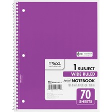 Acco MEA 05510 Mead Spiral Bound Wide Ruled Notebooks - 70 Sheets - Sp