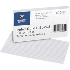 Business BSN 65263 Ruled White Index Cards - 8 Width X 5 Length - 100 