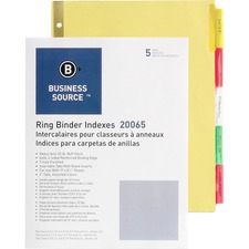 Business BSN 20065 Reinforced Insertable Tab Indexes - 5 Tab(s)2 Tab W