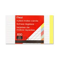 Acco MEA 63074 Mead Ruled Assorted Color Index Cards - 100 Sheets - 3 