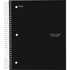 Acco MEA 72045 Five Star Wirebound Black 5-subject Notebook - 200 Shee