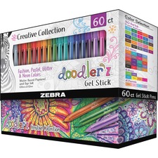 Zebra ZEB 41960 Pen Doodler'z Gel Stick Pen 1.0mm Assorted 60pk - Bold