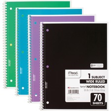 Acco MEA 72873 Mead 1 Subject Wide Ruled Spiral Notebook - 70 Sheets -