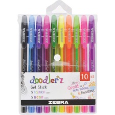 Zebra ZEB 41810 Pen Doodler'z Gel Stick Pen Set - Bold Pen Point - 1 M