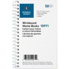 Business BSN 10971 Side Wirebound Ruled Memo Book - 50 Sheet(s) - Wire