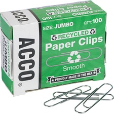 Acco ACC 72525PK Acco Recycled Paper Clips - Jumbo - No. 4 - 1.6 Lengt