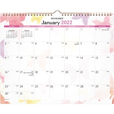 Acco AAG PM91707 At-a-glance Watercolors Monthly Wall Calendar - Julia