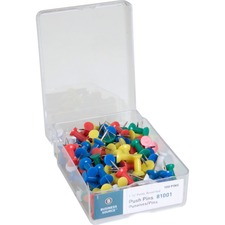 Business BSN 81001 12 Head Push Pins - 0.50 Head - 100  Box - Assorted