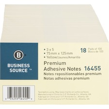 Business BSN 16455 Repositionable Notes - 3 X 5 - Rectangle - Yellow -