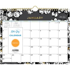 Blue BLS 116052 Baccara Dark Monthly Wall Calendar - Julian Dates - Mo