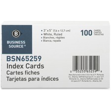 Business BSN 65259 Ruled White Index Cards - 5 Width X 3 Length - 100 