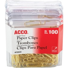 Acco ACC 72554 Acco Gold Tone Paper Clips - Regular - No. 2 - 10 Sheet