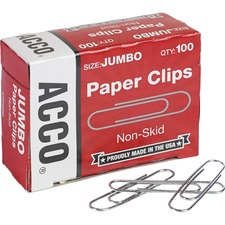 Acco ACC 72585 Acco Economy Jumbo Non-skid Paper Clips - Jumbo - No. 1