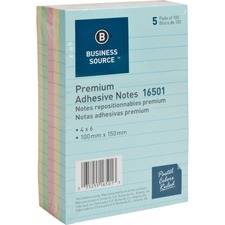 Business BSN 16501 Ruled Adhesive Notes - 4 X 6 - Square - Ruled - Pas