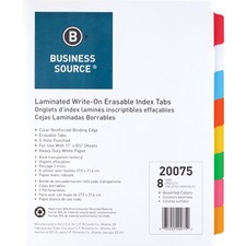 Business BSN 20075 Laminated Write-on Tab Indexes - 8 Write-on Tab(s) 