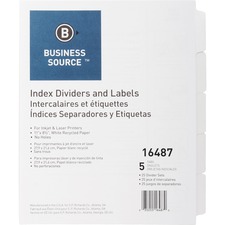 Business BSN 16487 Un-punched Index Dividers Set - 5 X Divider(s) - Bl