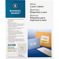 Business BSN 26108 Address Laser Labels - 12 X 1 34 Length - Permanent