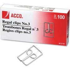 Acco ACC 72152 Acco Regal Clips - No. 3 - 20 Sheet Capacity - For Offi