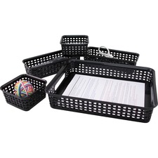 Advantus AVT 37530 Advantus 5-pack Plastic Weave Bins - Desktop - Blac