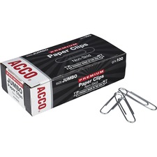 Acco ACC 72510 Acco Premium Jumbo Non-skid Paper Clips - Jumbo - 20 Sh